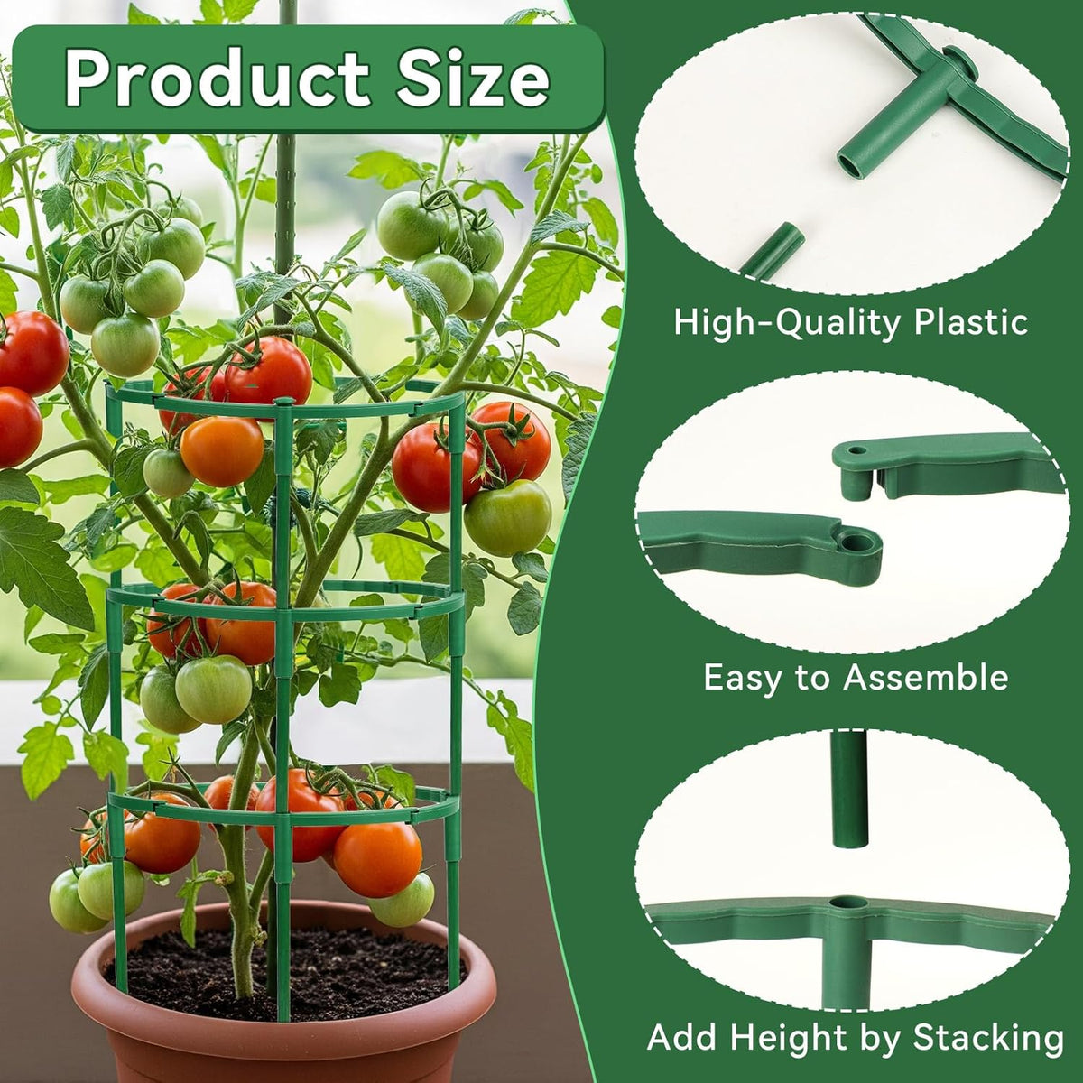 12 Pack Plant Support Stakes, 6.3 x 5.9 Inch Plastic Plant Cage Holders, Half Round Plants Support