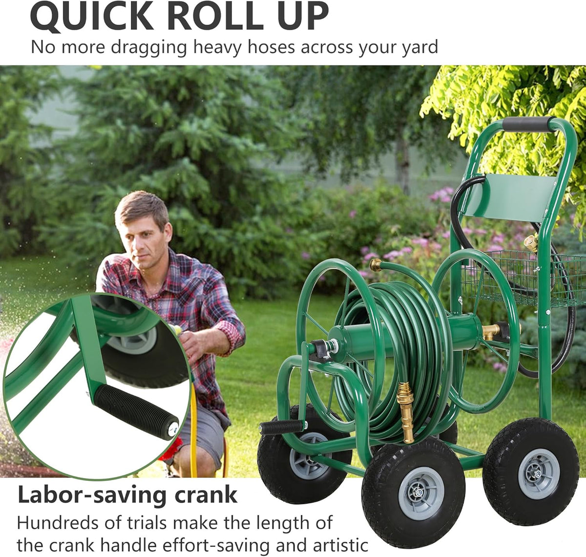 Hose Reel Hold Up To 300 Ft Heavy Duty Garden Hose Reel Sturdy Water Hose Reel Cart with 4 Wheels