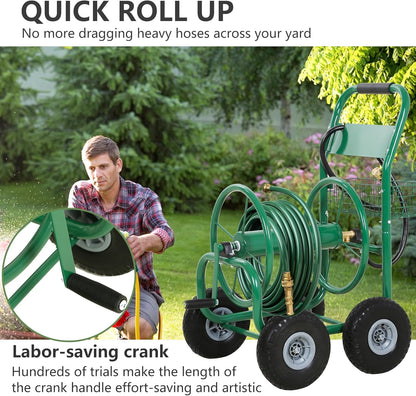 Hose Reel Hold Up To 300 Ft Heavy Duty Garden Hose Reel Sturdy Water Hose Reel Cart with 4 Wheels