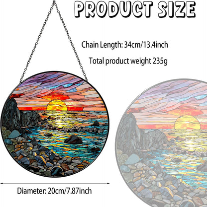 Waves on The Beach Stained Glass Window Hanging Sunset at The Seaside Sun Catcher Beach Lover Gifts