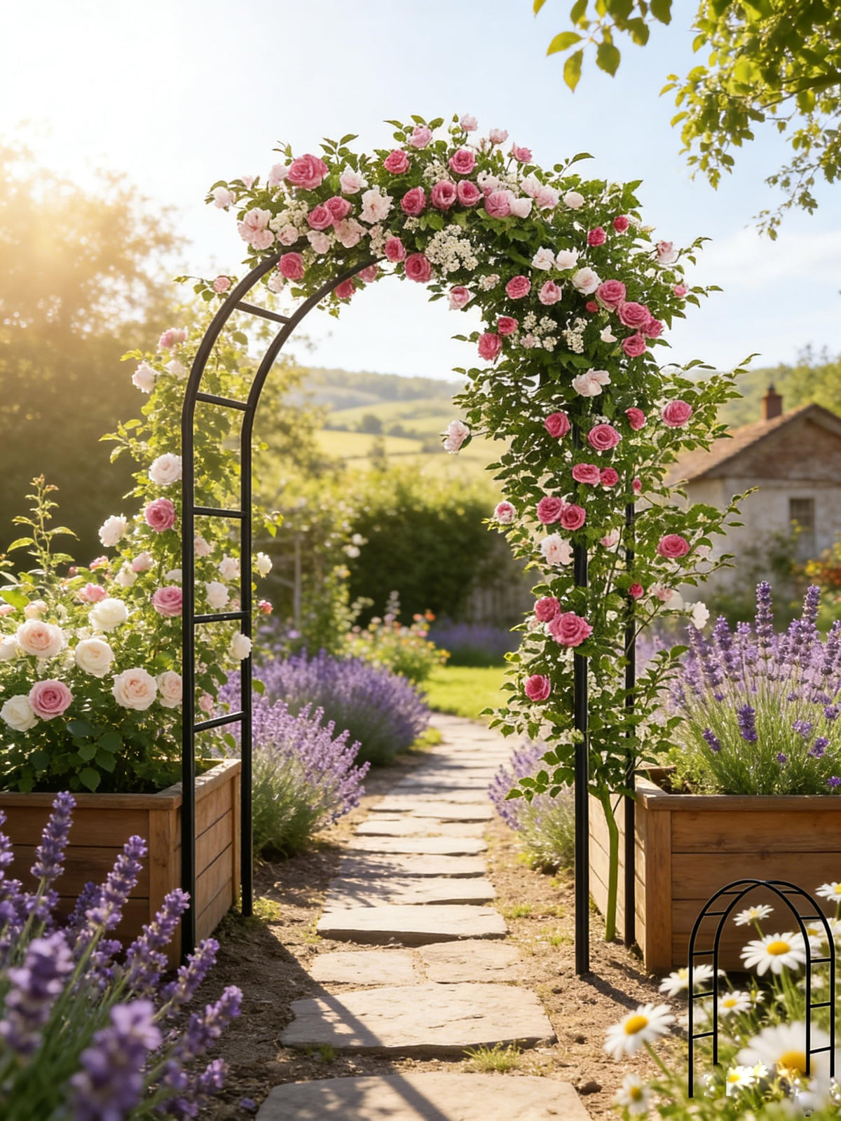 Thickened Tube Garden Arch,7.3ft Heavy-Duty Metal with 16mm Steel Tubes & 0.5mm Thickened Wall