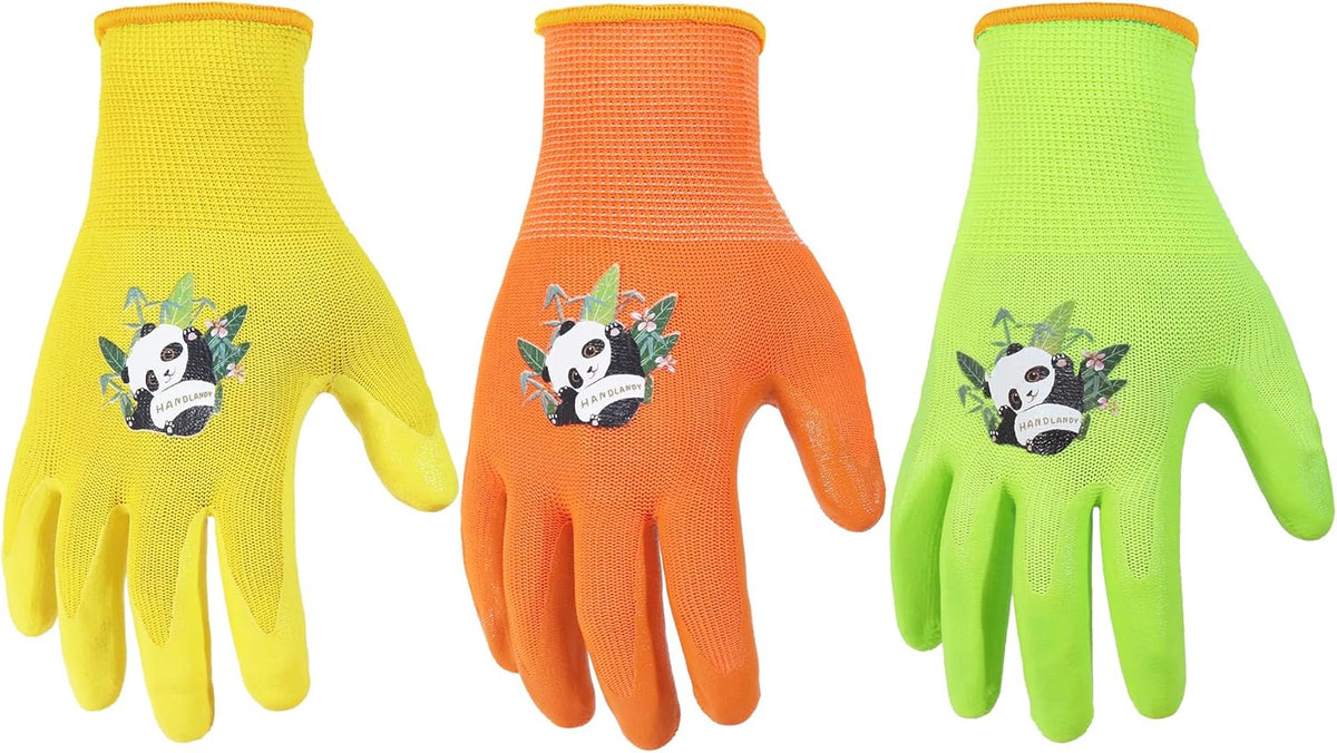 HANDLANDY 3 Pairs Kids Gardening Gloves Latex Free, Nitrile Coated Children Toddler Garden Yard