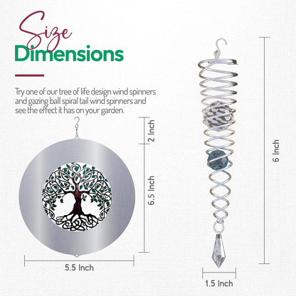 ISEO Tree of Life Wind Spinner for Yard and Garden with Gazing Ball Set, Hanging Outdoor Decor