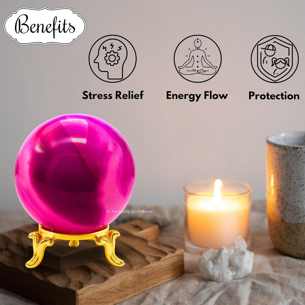 Amazing Gemstone Pink Onyx Crystal Ball with Stand - 2 Inches Crystal Sphere Meditation Balls for