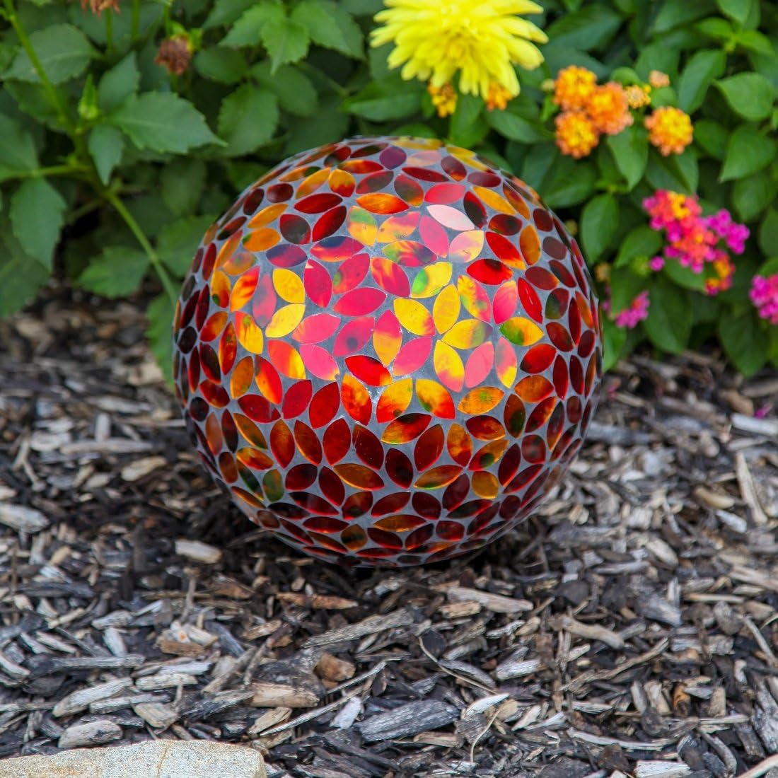 Lily's Home Colorful Mosaic Glass Gazing Ball, Designed with a Stunning Holographic Petal Mosaic