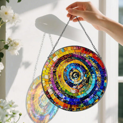 Stained Glass Window Hanging, Pauyadu 8 Inch Rainbow Spiral Stained Glass Suncatcher, Home Decor