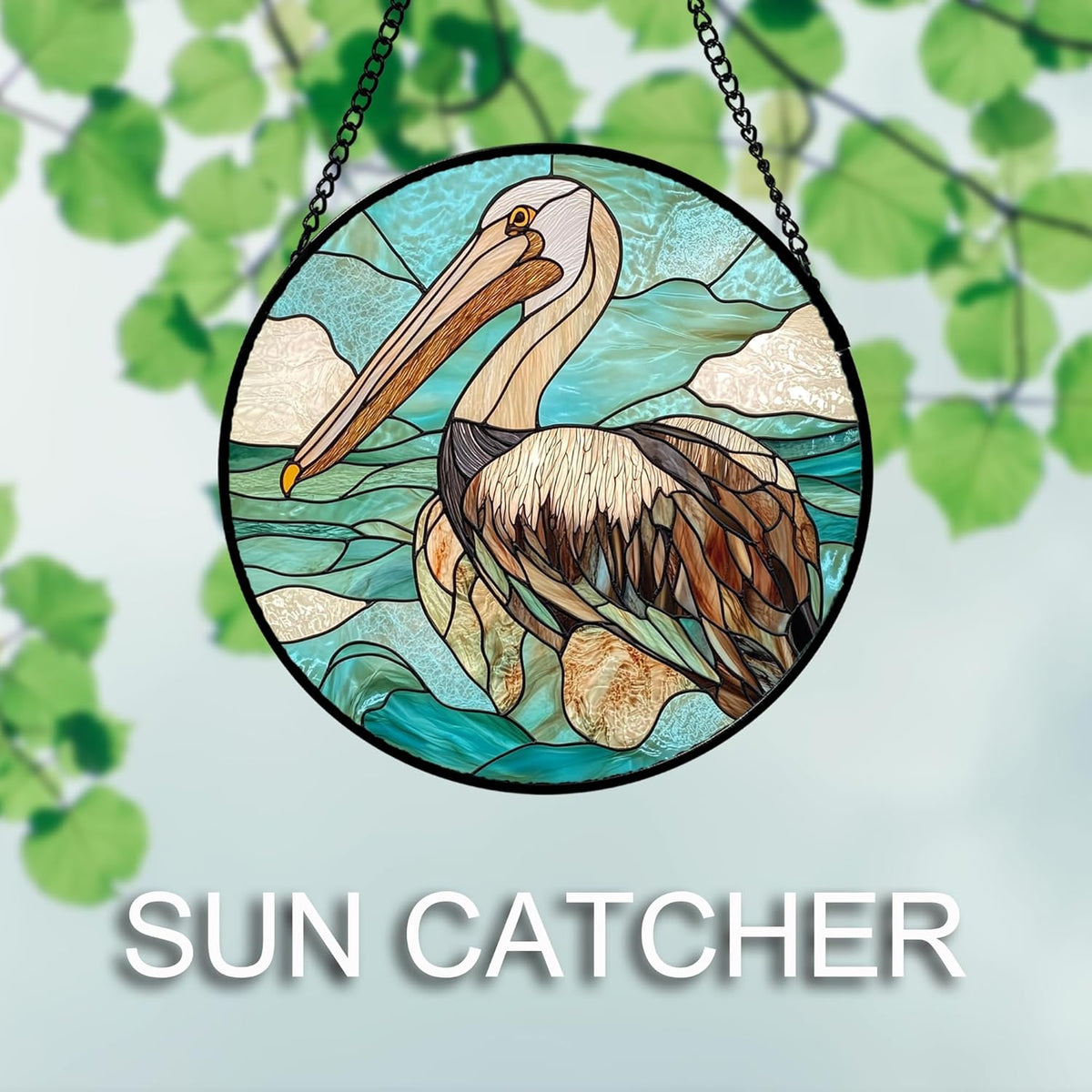 Stained Glass Window Hanging 4 Pcs Set Cyan Ocean Life Theme Large 11.8" - Sea Starfish Suncatcher