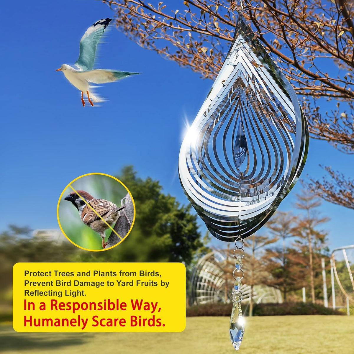 2PCS Wind Spinner 3D Stainless Steel Metal Sculptures Decorations, Water Droplets Wind Sculptures &