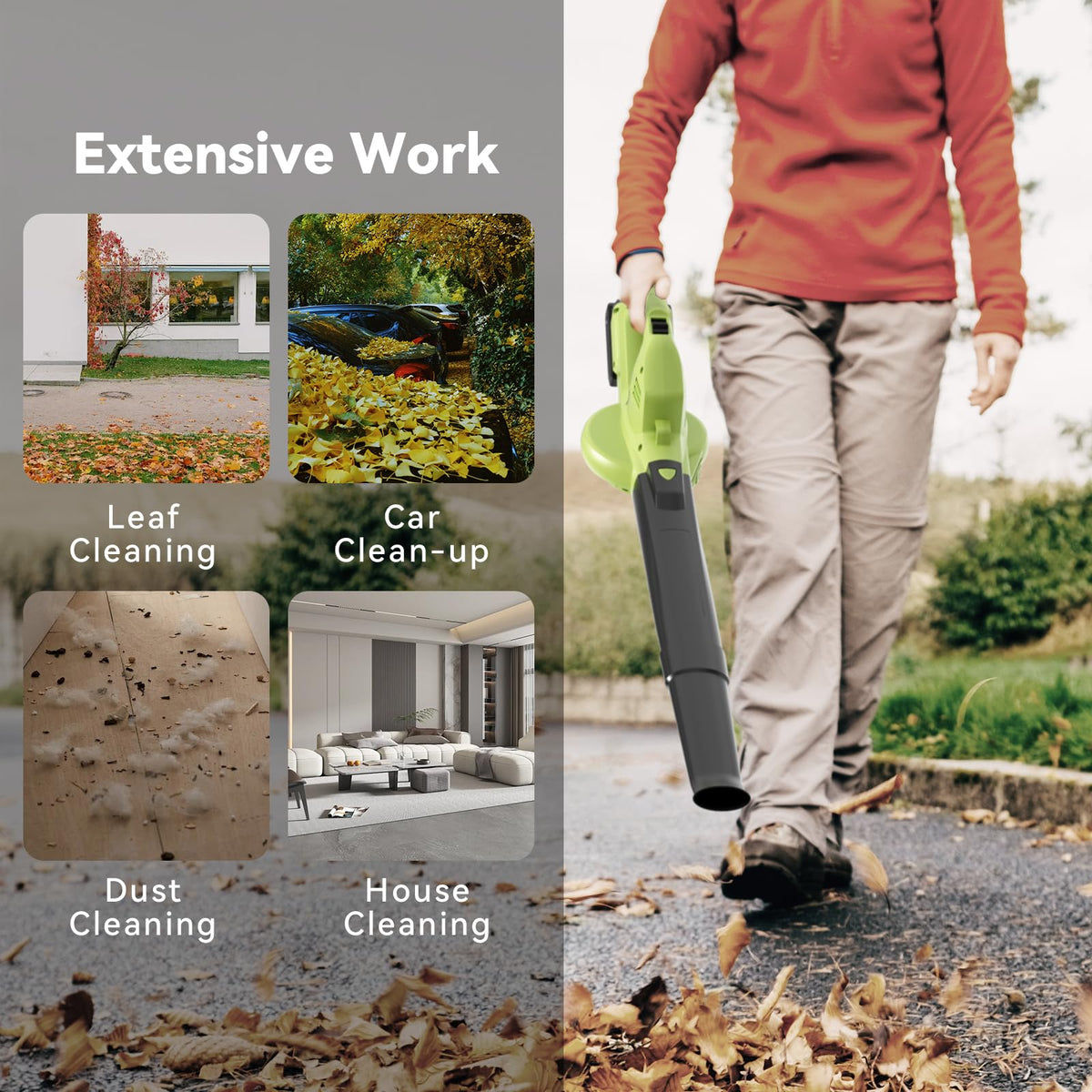 Leaf Blower Cordless with 2 Battery and Charger, 130MPH 180CFM High Speed Leaf Blower with 2 Tubes