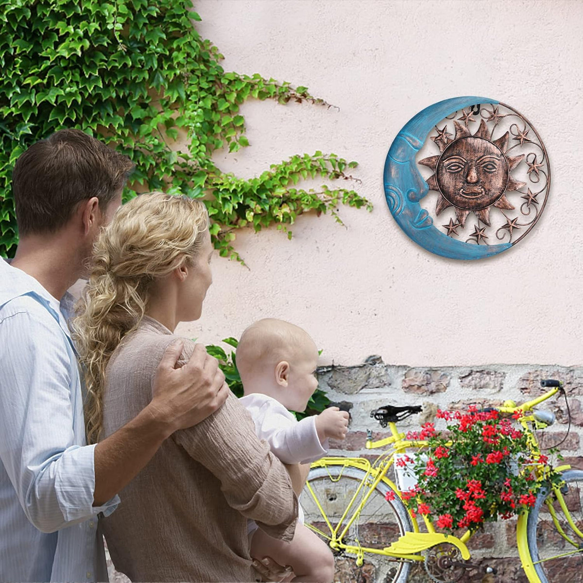 VCUTEKA Sun Face Metal Wall Art Decor Outdoor Sun Moon Patio Garden Fence Deck Yard Pool Wall