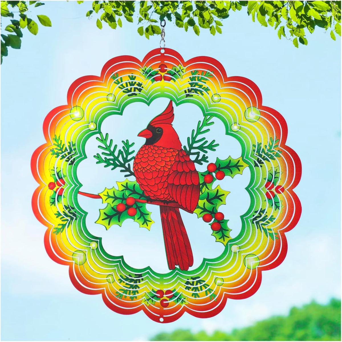 Cardinal Wind Spinners Cardinal Gifts for Women/Men 12 inch 3D Stainless Steel Hanging Wind Spinner