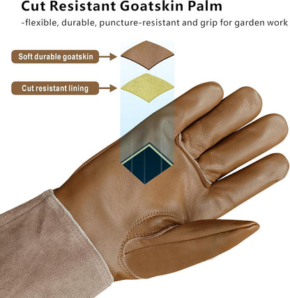Rose Pruning Gloves Thorn Resistant, Embroidery Gardening Gloves with Extra Long Forearm Protection