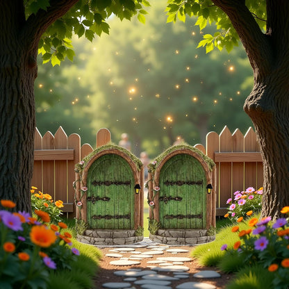 2Pcs Green Fairy Door Wooden Miniature Fairy Gardens Doors Outdoor Mini Fairy Gnome House