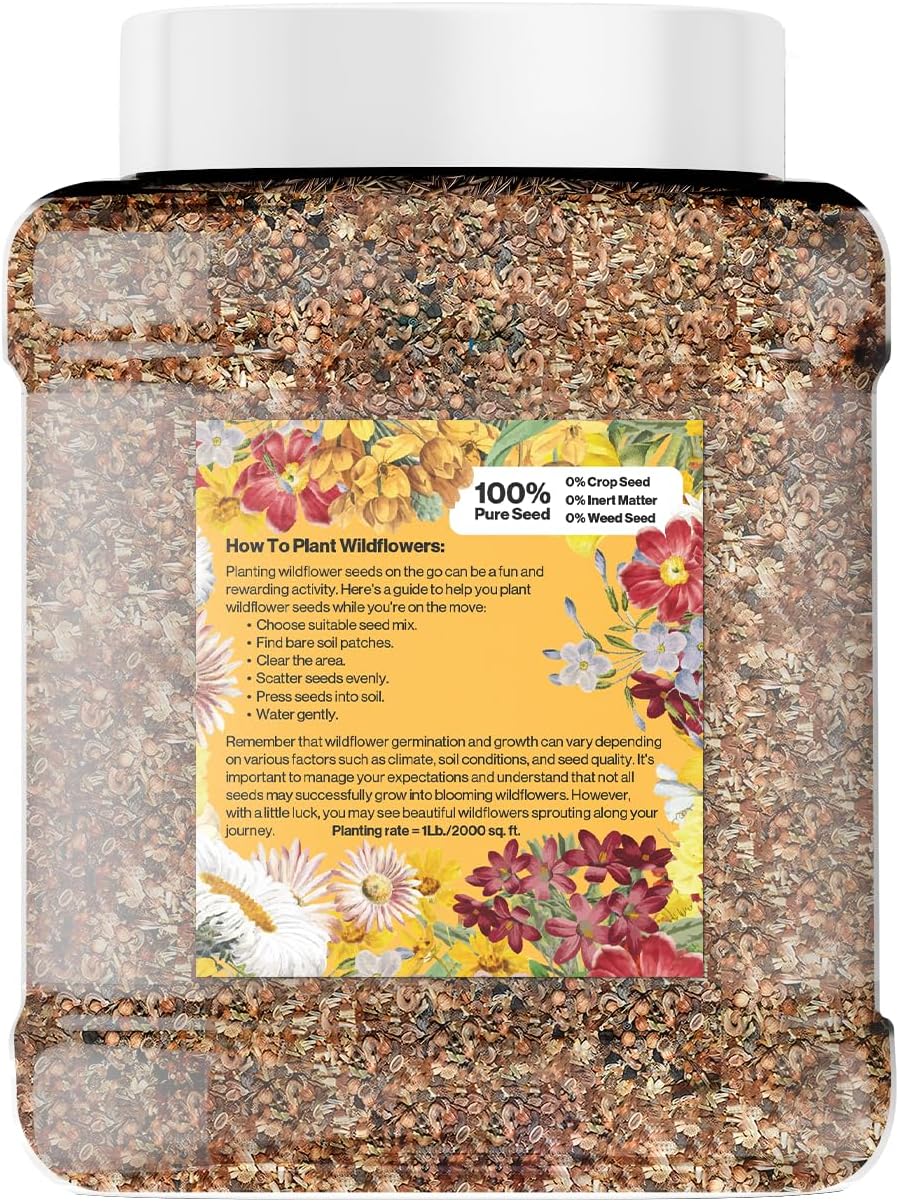 Wildflower Seed Mix 1LB Tub - Save The Bees Seed Mix, by GevaGrow | Bulk 300,000+ Seeds |