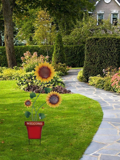 hogardeck Garden Decor for Outside, 39" Sunflower Pot Decorative Garden Stakes for Spring Outdoor