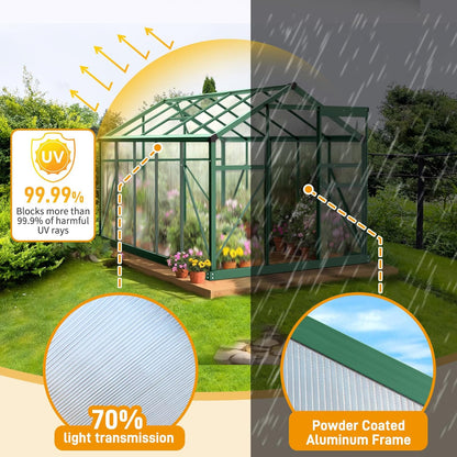 VINGLI 6x10 FT Greenhouse for Outdoors, Twin-Wall Translucent Heavy Duty Polycarbonate Greenhouse
