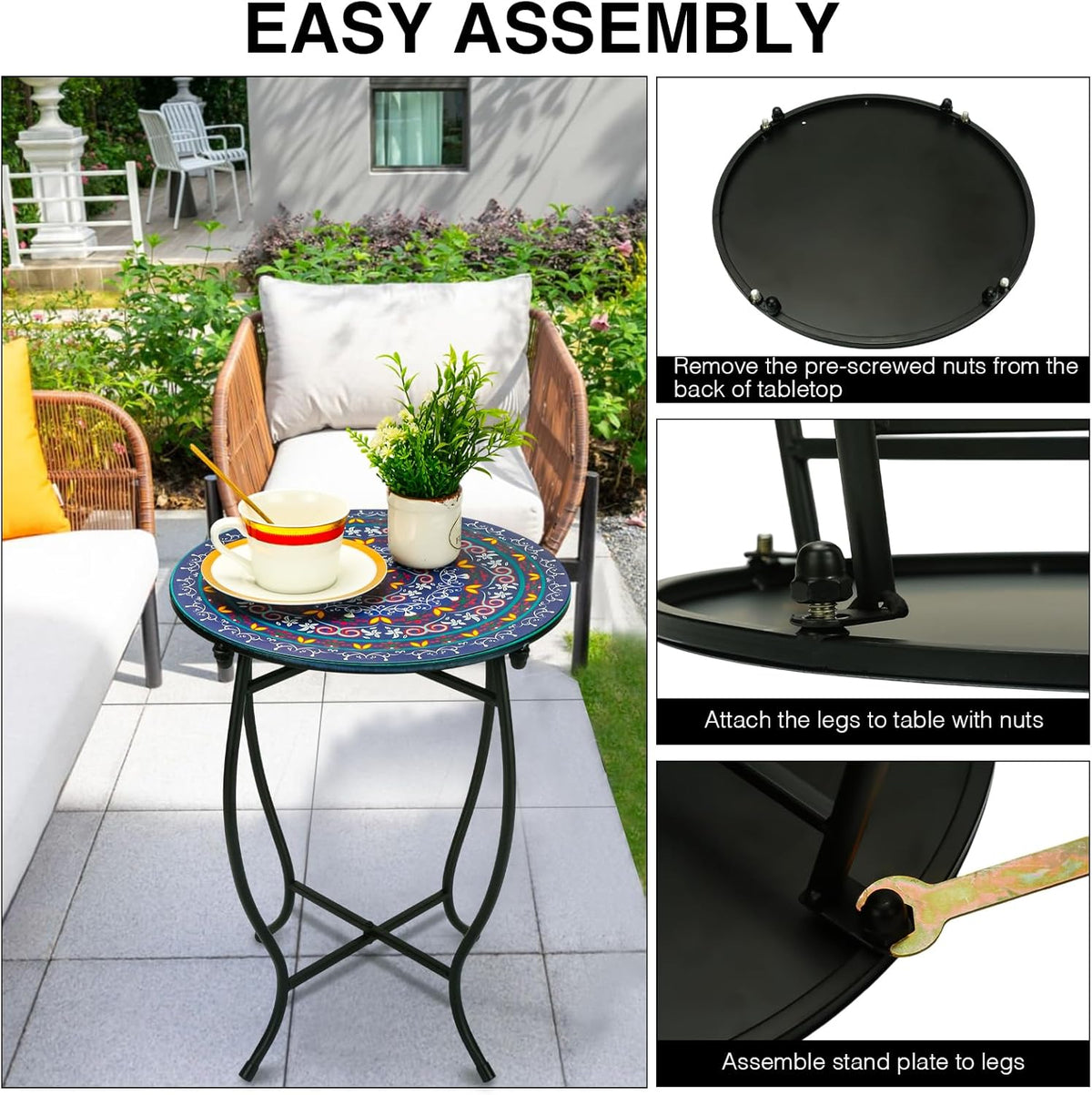 Outdoor Metal Side Tables, 14" Round Patio Side Table, Weather Resistant Metal End Table Side Table