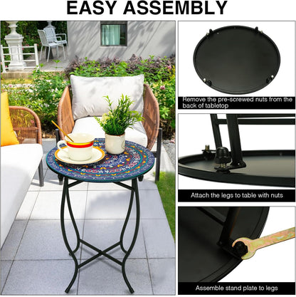 Outdoor Metal Side Tables, 14" Round Patio Side Table, Weather Resistant Metal End Table Side Table