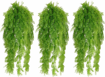 RECUTMS 3 Pcs Artificial Fake Hanging Ferns Plants Vine Ivy Outdoor UV Resistant Plastic Faux Plant