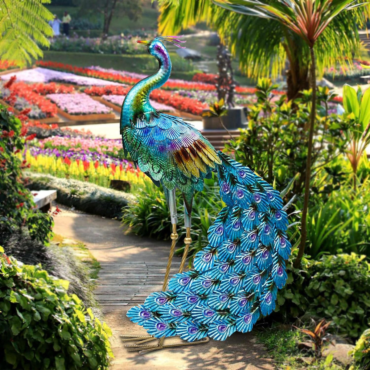 Haven Treasures Luxury 30.5 inches Outdoor Metallic Peacock Statute for Your Garden Decoration