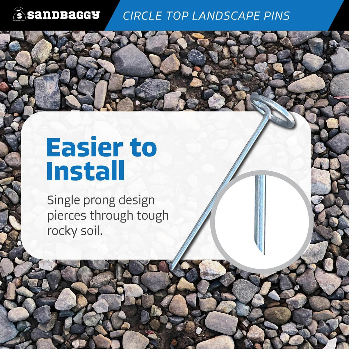 Sandbaggy 6-inch Circle Top Pins - Landscape Staples (Galvanized) - Garden Stakes for Landscaping