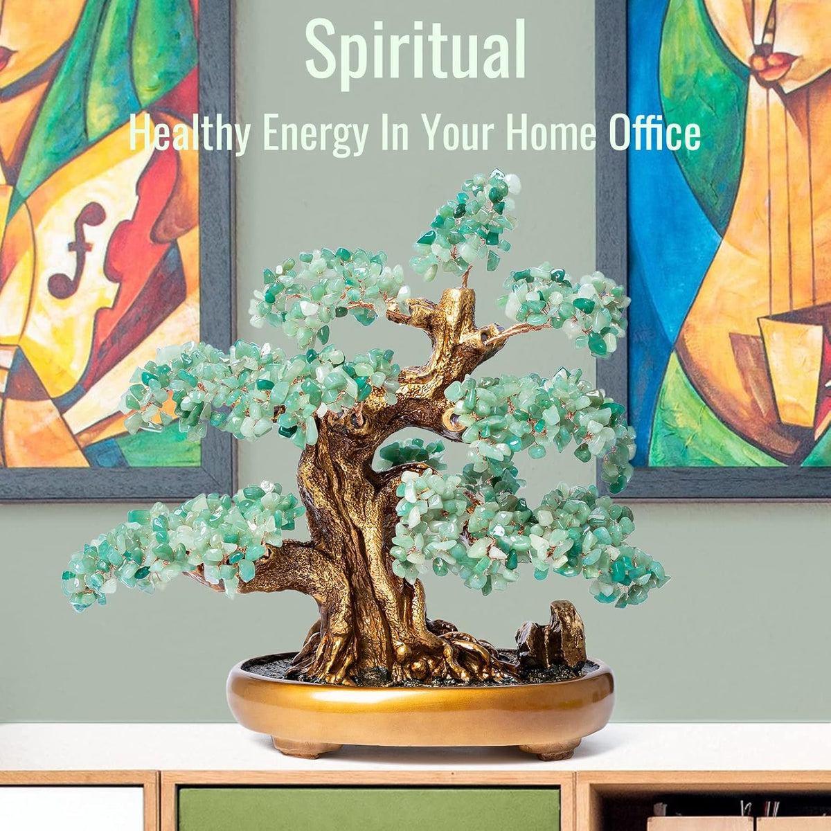 Green Aventurine Gemstone Crystal Bonsai Tree of Life Large Feng Shui Money Chakra Tree for Luck
