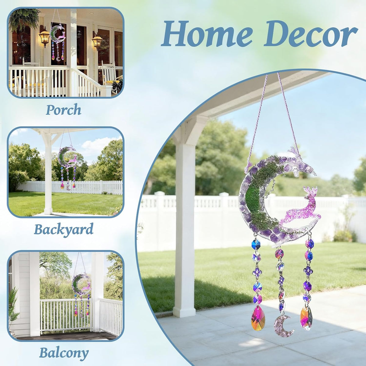TUOKING Crystal Suncatchers for Window Purple Deer Dreamy Crystal Natural Stone Sun Catchers