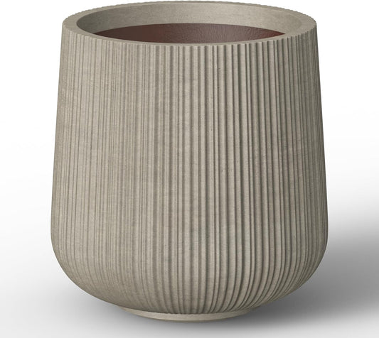 Kante 13.0" Dia Round Fluted Concrete Planter, Large Plant Pot with Drainage, Smooth Weathered