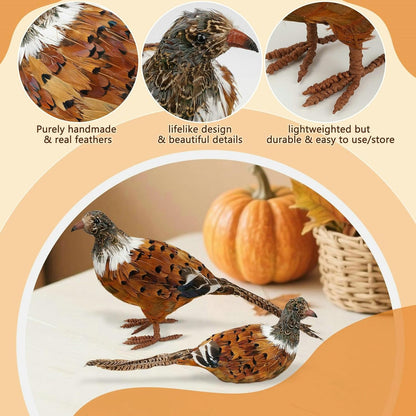naturevibe Feathered Pheasant Decor Set of 2,Simulation Woodland Animals Figurines with Natural
