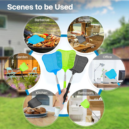 Telescopic Fly Swatter, Begonia Fly Swatter for Indoors,Manual Plastic Flyswatter Heavy Duty with