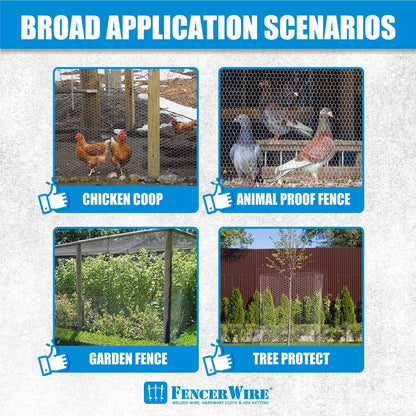 Fencer Wire 20 Gauge Chicken Wire Fence, Galvanized Poultry Hexagonal Netting Crafting, Chicken