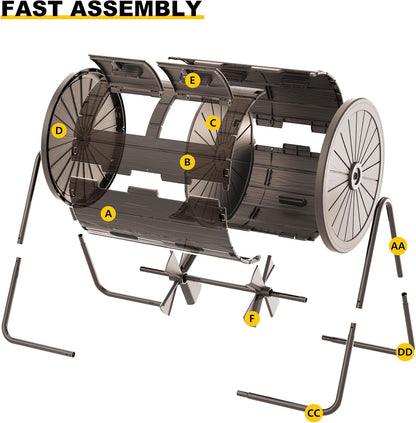 Dual Chamber Tumbling Composter 43 Gallon Large Outdoor Tumbling Composter Efficient Batch