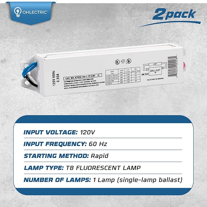OHLECTRIC Replacement for Keystone KTEB-140-1-TP-EMI 1 Lamp T12 Electronic Fluorescent Ballast |