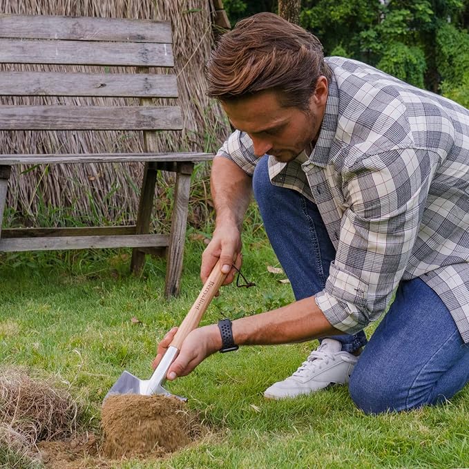Berry&Bird Short Hand Shovel, 19.8’’ Digging Trowel for Gardening with Wood Handle Stainless Steel