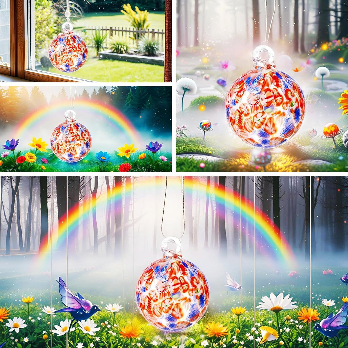 EUSTUMA Hand Blown Glass Witch Ball,Glass Ornament Hanging Garden Gazing Ball Indoor Outdoor Home