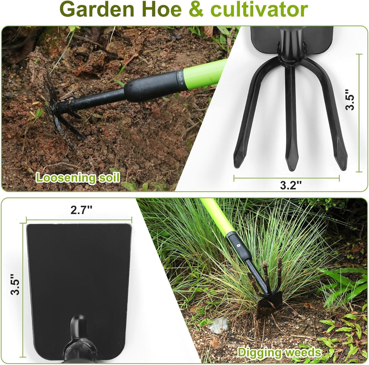 Telescopic Garden Hoe, Dual-Head Weeding and Cultivating Tool with Adjustable Handle, Lightweight