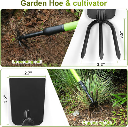 Telescopic Garden Hoe, Dual-Head Weeding and Cultivating Tool with Adjustable Handle, Lightweight