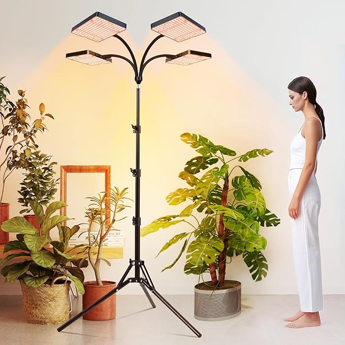 4-Head Grow Light with Stand 100W, FECiDA 2025 Grow Lights for Indoor Plants, Full Spectrum LED