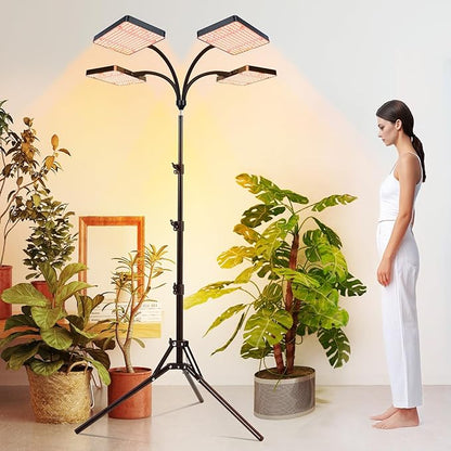 4-Head Grow Light with Stand 100W, FECiDA 2025 Grow Lights for Indoor Plants, Full Spectrum LED