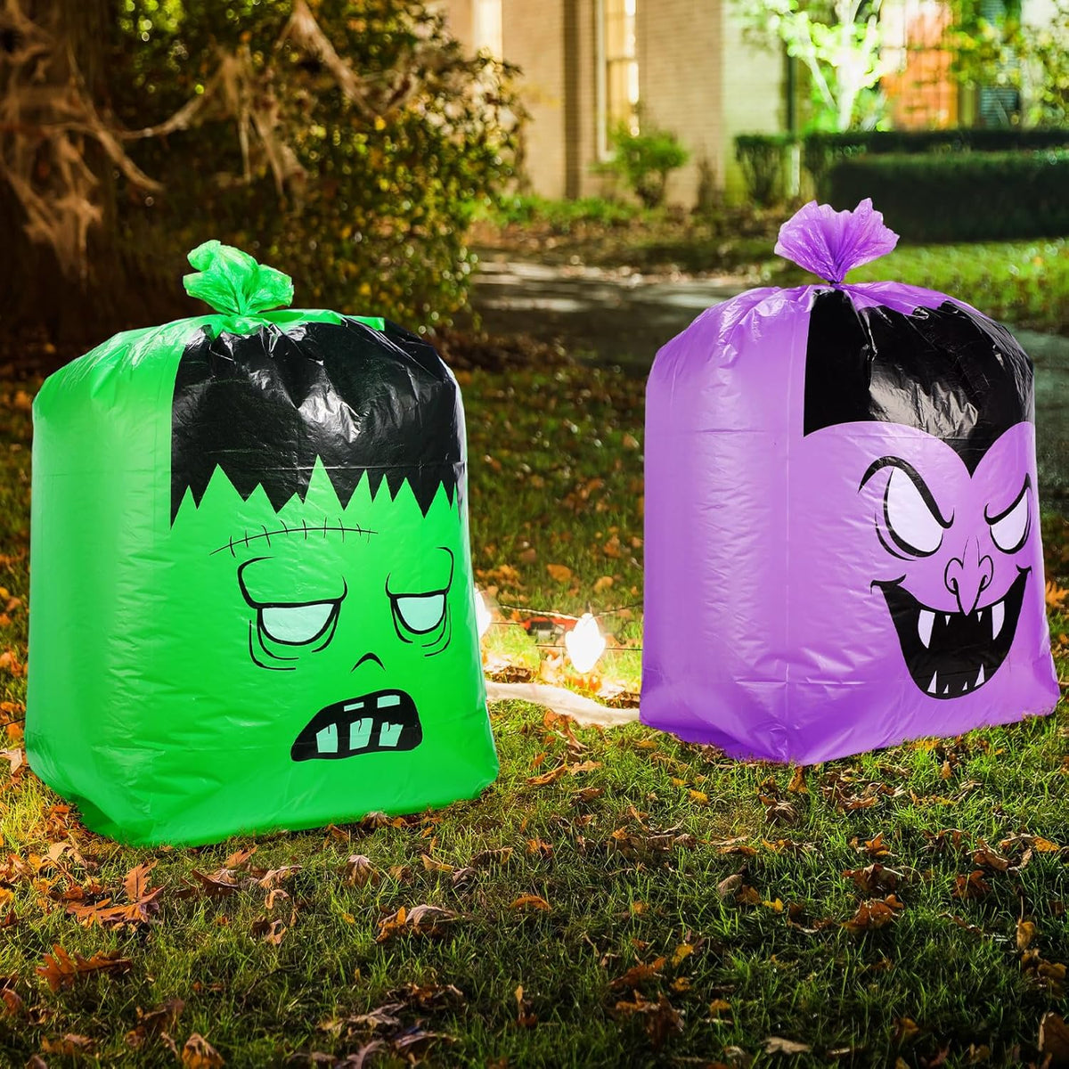 Qilery 24 Pcs Halloween Leaf Lawn Bags Plastic Pumpkin Trash Bags for Leaves with Twist Ties for