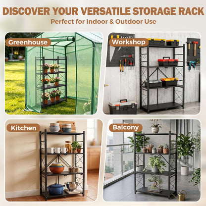EAGLE PEAK 4-Tier Foldable Greenhouse Shelf, Heavy Duty Metal Storage Rack, No Assembly Steel