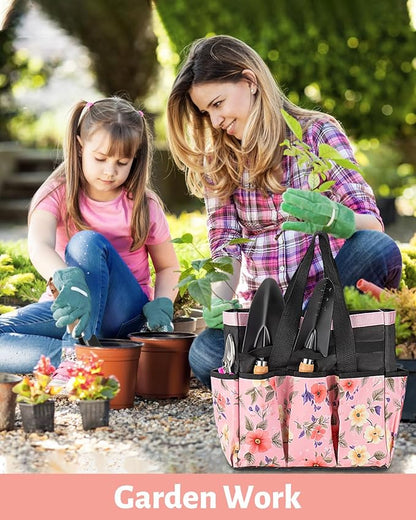 Pink Gardening Tools, Garden Tool Set for Women,5 Piece Womens Gardening Kit with Floral Garden