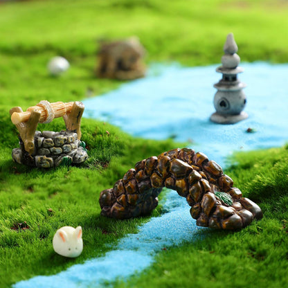 Jetec 12 Pcs Garden Accessories Miniature Bridge Mini Lighthouse Water Well Bridge Figurines Pond