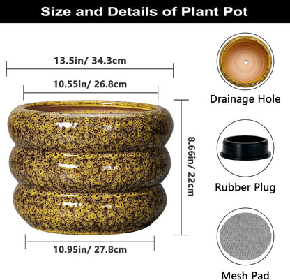 SQOWL Ceramic Pots for Plants - 13.5 Inch Ceramic Planter for Indoor Plants, Large Plant Pots with