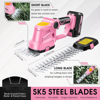 Saker Cordless Hedge Trimmer-20V Electric Shrub Trimmer Grass Shears Handheld Grass Cutter, Hedge