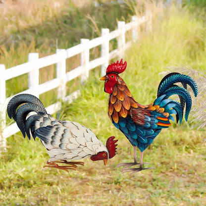 Shorayn Metal Rooster Statues, Outdoor Garden Metal Chicken Decor, Garden Sculptures Chicken