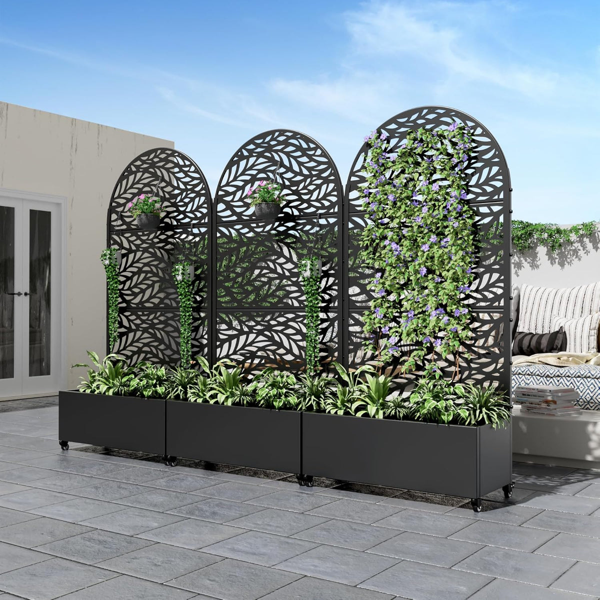 Casaphoria Metal Raised Garden Bed with Trellis and Wheels, 72"x35"x16" Planter Box for Climbing