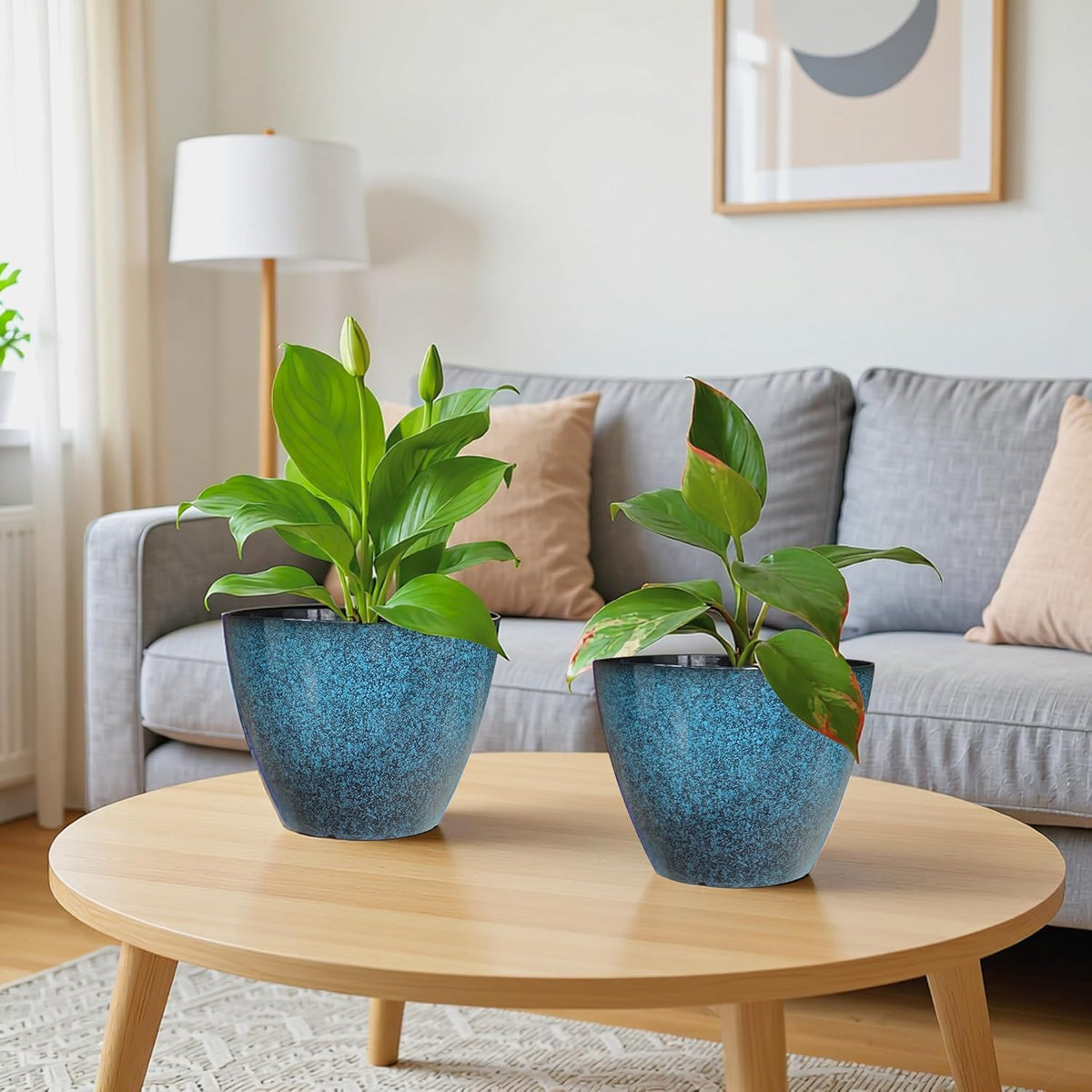 2 Pack Plastic Plant Pots with Drainage Holes, 8 inch Planter for Indoor Outdoor Plant, Garden