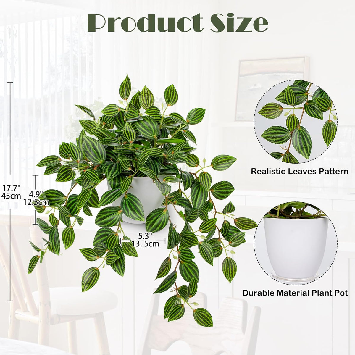 Briful Artificial Plants Indoor Fake Potted Silk Plants Faux Watermelon Peperomia Draping Plant for