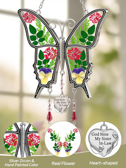 KY&BOSAM Gifts for Sister God Bless My Sister in-Law Butterfly Suncatcher Stained Glass Suncatchers